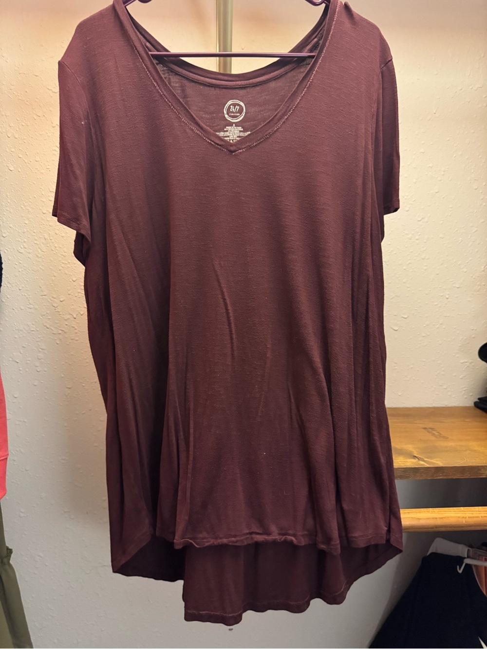 Maurices Draped V-Neck Short Sleeve Tee - Wine/Burgundy